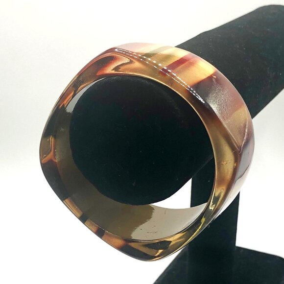 Chunky Striped Lucite Style Square Bangle Bracelet Amber Gold Burgundy Green - Picture 11 of 14